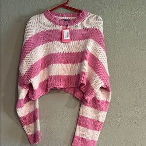 Edikted Pink and White Striped Crew Neck Sweater Cropped size M/L NWT